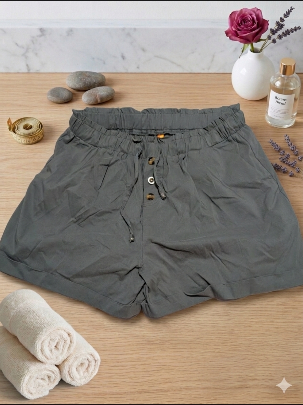 Feiersi Dark Gray Summer Wide Leg Beach Shorts w/ Buttons - Size XL (EUC) - Picture 6 of 9